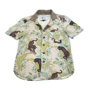 Tombolo Short Sleeve Shirt Lurking Jaguar Unisex Size 2XS Champagne Beige Rayon